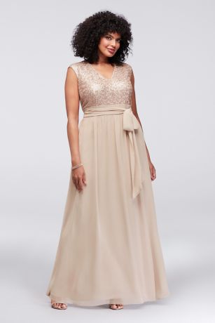 Cap Sleeve Sequin and Chiffon Plus Size ...